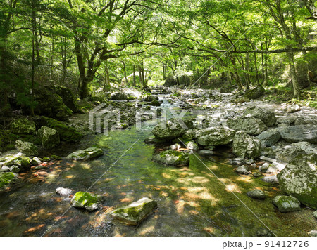 愛媛県内子町 小田深山渓谷 五色河原の写真素材