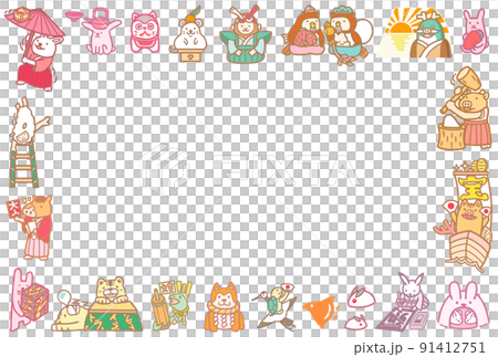 Rabbit and zodiac frame New Year's card material Rabbit and zodiac frame New Year's card material 91412751