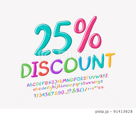 Colorful flyer Twenty five percent discount. Multicolor handwritten font 91413628