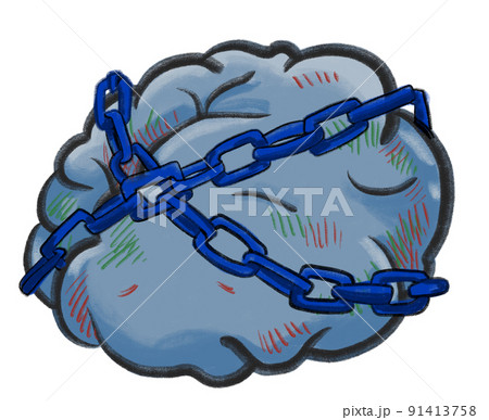 Chain lock on brain cartoon drawing mental depression problem illustration 91413758
