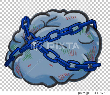 Chain lock on brain cartoon drawing mental depression problem illustration 91413758