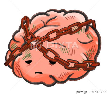 Chain lock on brain cartoon drawing mental depression problem illustration 91413767