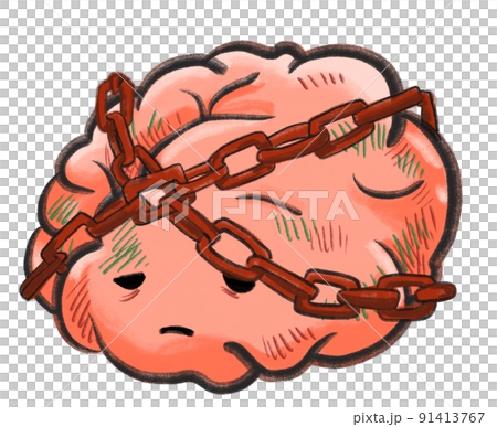 Chain lock on brain cartoon drawing mental depression problem illustration 91413767