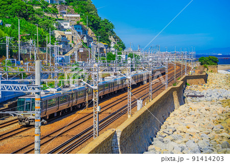 JR塩屋駅周辺　海沿いの線路 91414203