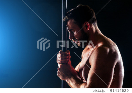Muscular fitness man antique statue perfect muscles six pack abs and bare nude chest bodybuilder Apollo model posing on a black background in the studio. Concept functional training workout gym Muscular fitness man antique statue perfect muscles six pack abs and bare nude chest bodybuilder Apollo model posing on a black background in the studio. Concept functional training workout gym 91414629