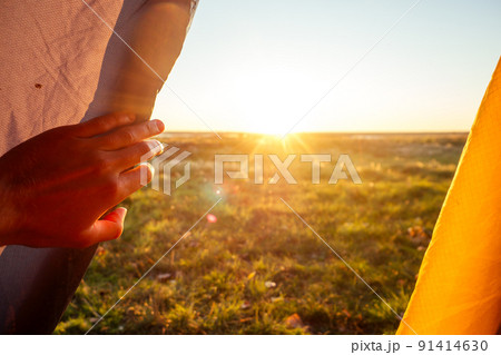 Tent near lake shore at the beautiful sunset ( dawn ) Tent near lake shore at the beautiful sunset ( dawn ) 91414630