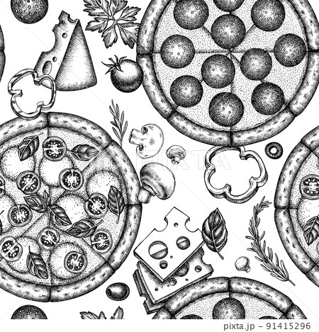 Pizza Seamless Pattern Background Design のイラスト素材