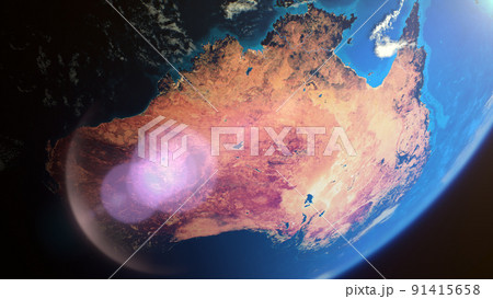 Cinematic space view of red Australia, realistic planet Earth rotation in cosmos Cinematic space view of red Australia, realistic planet Earth rotation in cosmos 91415658