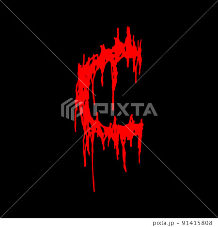 Metal music band's font.Red letter with smudges on black background. 91415808