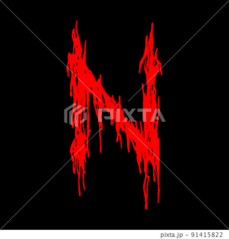 Metal music band's font.Red letter with smudges on black background. 91415822