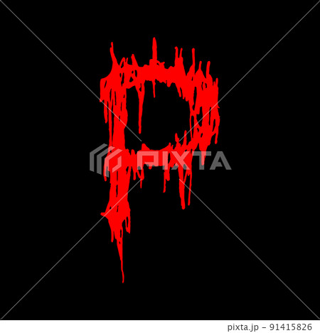 Metal music band's font.Red letter with smudges on black background. 91415826