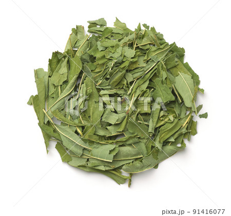 Top view of dried fireweed leaves 91416077
