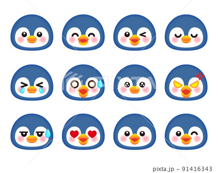 かわいいペンギンの顔アイコンイラスト素材セットのイラスト素材