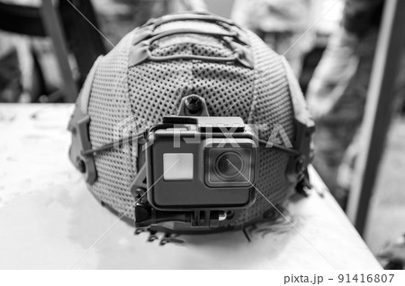 Tactical helmet and gopro camera in the Ukrainian military, NATO and its standards in Ukraine. 91416807