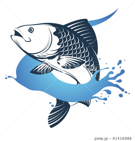 Fish on blue wave symbol for fishing 91416988