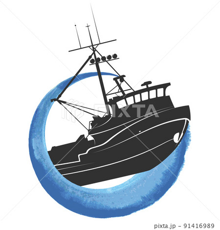 Fish trawler on a blue wave 91416989