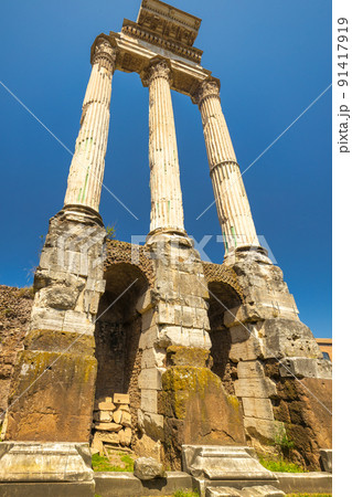 The Temple of Castor and Pollux in The Roman Forum plazza. The Temple of Castor and Pollux in The Roman Forum plazza. 91417919