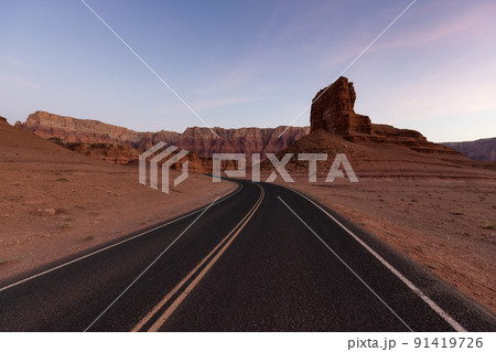 Scenic Road with Red Rock Canyon Mountain American Landscape. Scenic Road with Red Rock Canyon Mountain American Landscape. 91419726
