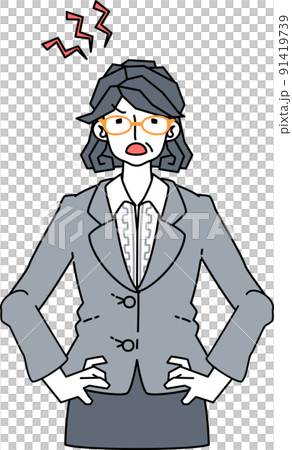 プンプンと怒るスーツ姿の壮年の女性のイラスト プンプンと怒るスーツ姿の壮年の女性のイラスト 91419739