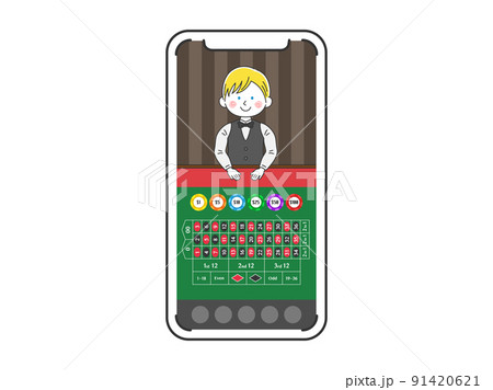 スマートフォンでプレーする、オンラインカジノのイラスト 91420621