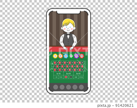 スマートフォンでプレーする、オンラインカジノのイラスト 91420621