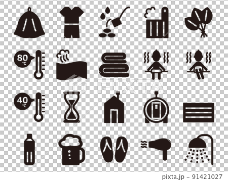 サウナ関連イラストのセット_黒ベタ 91421027