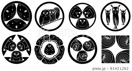 梟のイラスト素材 メンフクロウ 家紋 梟のイラスト素材 メンフクロウ 家紋 91421262