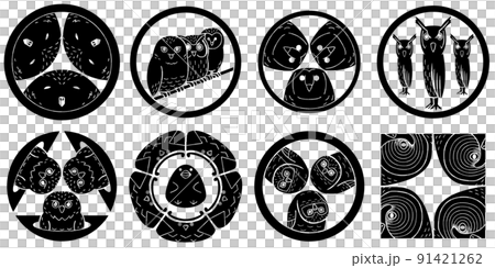 梟のイラスト素材 メンフクロウ 家紋 梟のイラスト素材 メンフクロウ 家紋 91421262