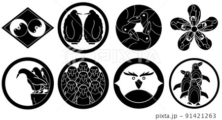 ペンギンのイラスト素材　イワトビペンギン　家紋 91421263