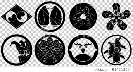 ペンギンのイラスト素材　イワトビペンギン　家紋 91421263