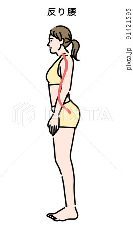 反り腰の姿勢になっている若い女性 91421595