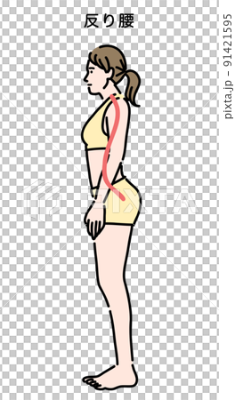 反り腰の姿勢になっている若い女性 91421595