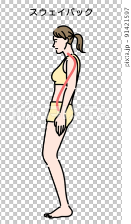 スウェイバックの姿勢になっている若い女性 91421597