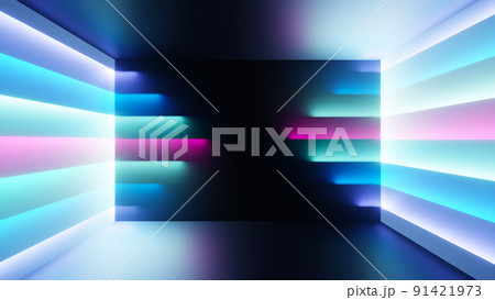 3d render of flash neon and light glowing on dark scene. Speed light moving lines. 91421973