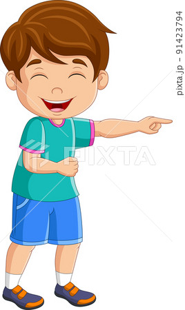 Cartoon boy laughing out loudly and pointing Cartoon boy laughing out loudly and pointing 91423794