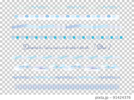 波、光、タイル、テープの青系水彩タッチ装飾ライン素材 91424376