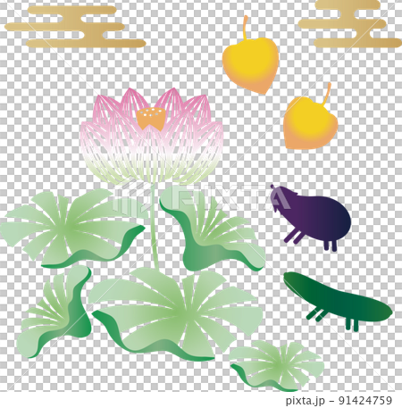 Obon Obon silhouette paper-cutting decoration lotus flower summer July August Japanese pattern simple illustration material set 91424759
