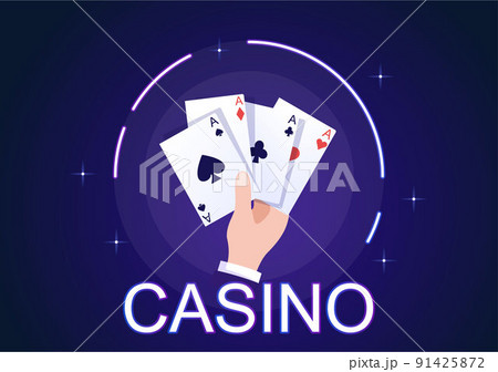Casino Cartoon Illustration with Buttons, Slot Machine, Roulette, Poker Chips and Playing Cards for Gambling Style Design 91425872