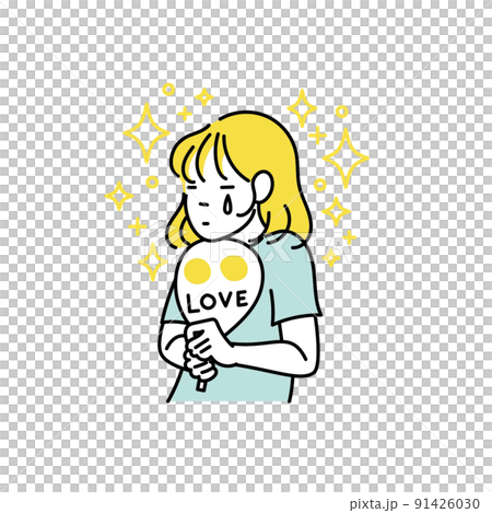 団扇を持って涙する推し活をする女性のイラスト 団扇を持って涙する推し活をする女性のイラスト 91426030