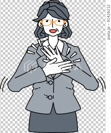 拍手を送るスーツ姿の女性のイラスト 拍手を送るスーツ姿の女性のイラスト 91426212