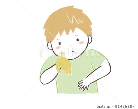 朝ごはんにバナナでエネルギー補給するこども 91426387