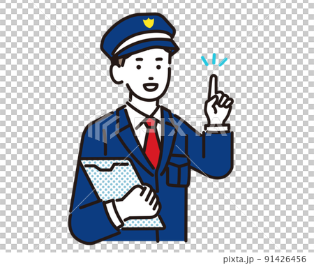 人差し指を立てて説明をする警備員のベクターイラスト素材／ガードマン／交通誘導／ビル 91426456