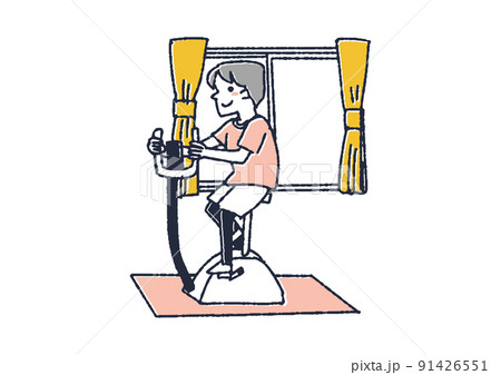 ルームサイクルで有酸素運動をする男性 自宅で運動をする人々 ルームサイクルで有酸素運動をする男性 自宅で運動をする人々 91426551