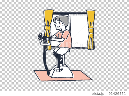 ルームサイクルで有酸素運動をする男性 自宅で運動をする人々 ルームサイクルで有酸素運動をする男性 自宅で運動をする人々 91426551