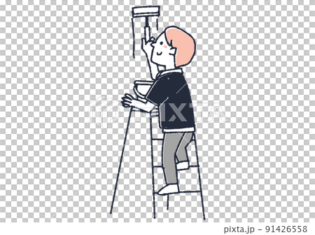 壁にペンキを塗る男性　DIYで住居や家具をきれいに修繕する人々 91426558
