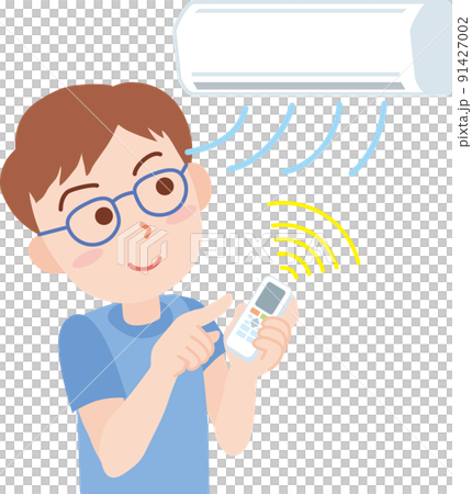 リモコンでエアコンをつける男性 91427002