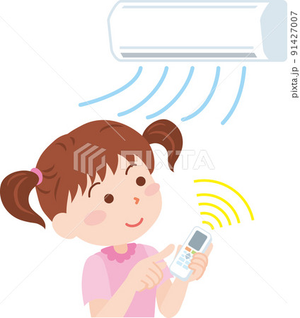 リモコンでエアコンをつける女の子 91427007