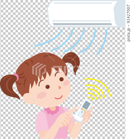 リモコンでエアコンをつける女の子 91427007