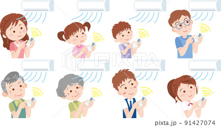 エアコンをつける_年代別人物セット エアコンをつける_年代別人物セット 91427074
