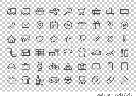 ネットショッピング関連の線画アイコンセット ネットショッピング関連の線画アイコンセット 91427145